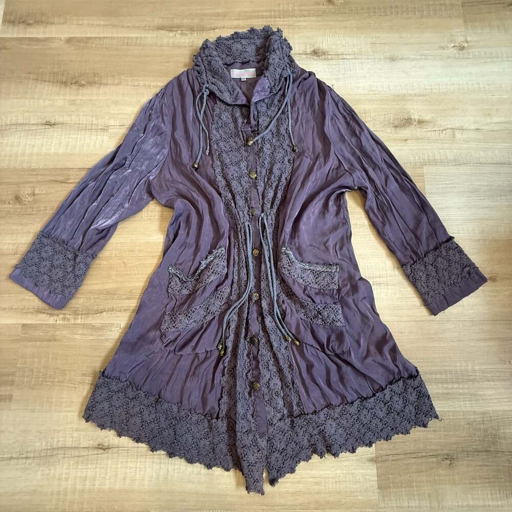Pretty Angel Bohemian Purple Tunic Blouse with Lace Ruffle Details
